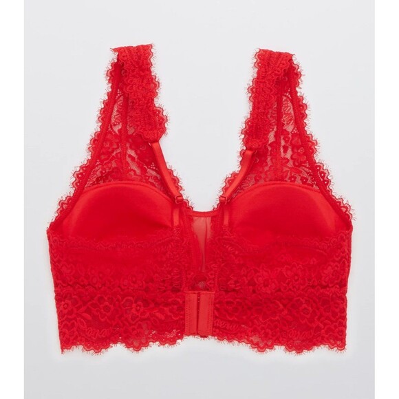 Aerie Eyelash Lace Plunge Bralette Chilly Red Size Small - Picture 2 of 12